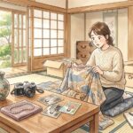 実家の片付けで着物や骨董品・カメラなど査定対象の品を見つける様子