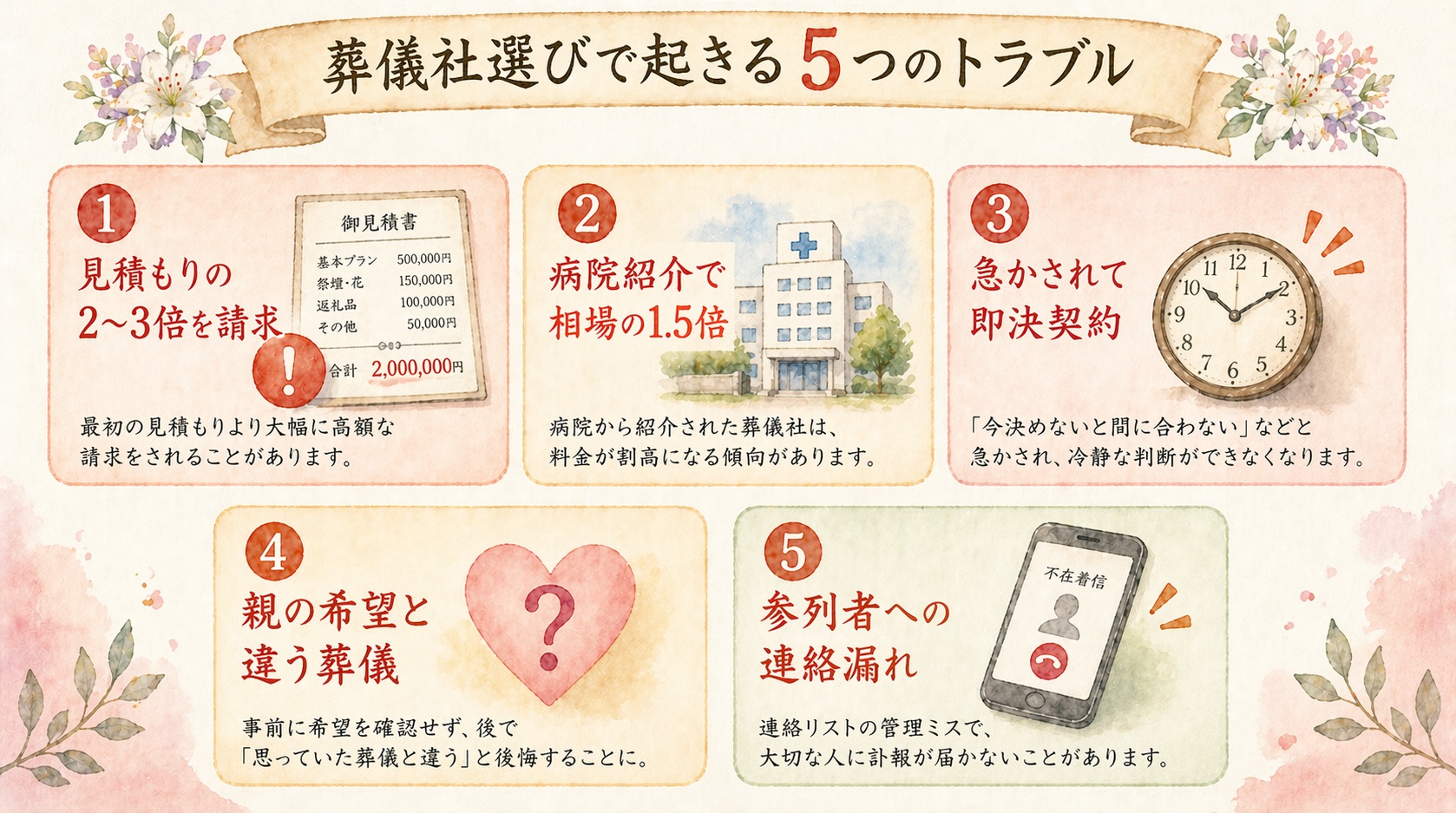 葬儀社選びで起きる5つのトラブル