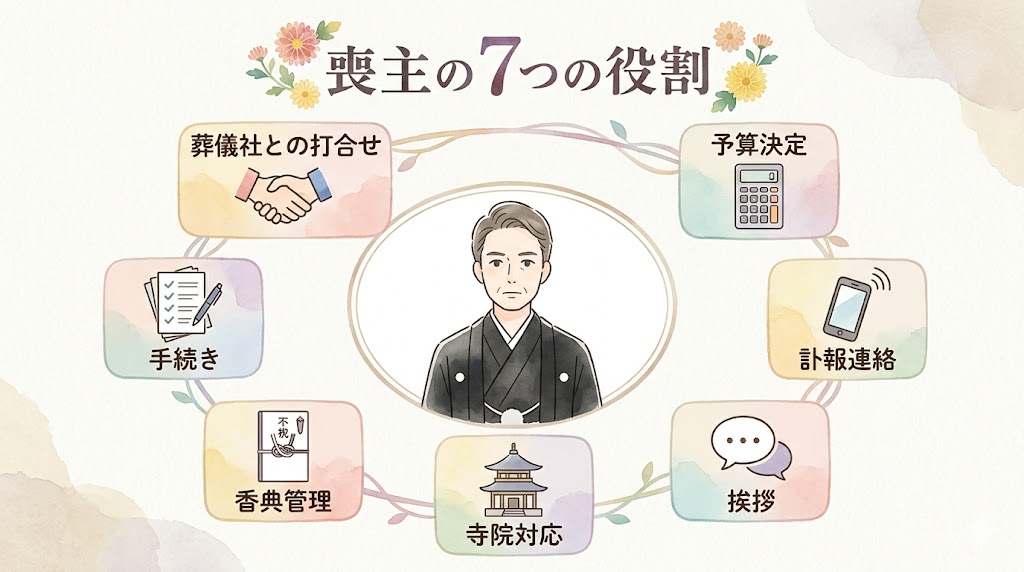 喪主の7つの役割インフォグラフィック