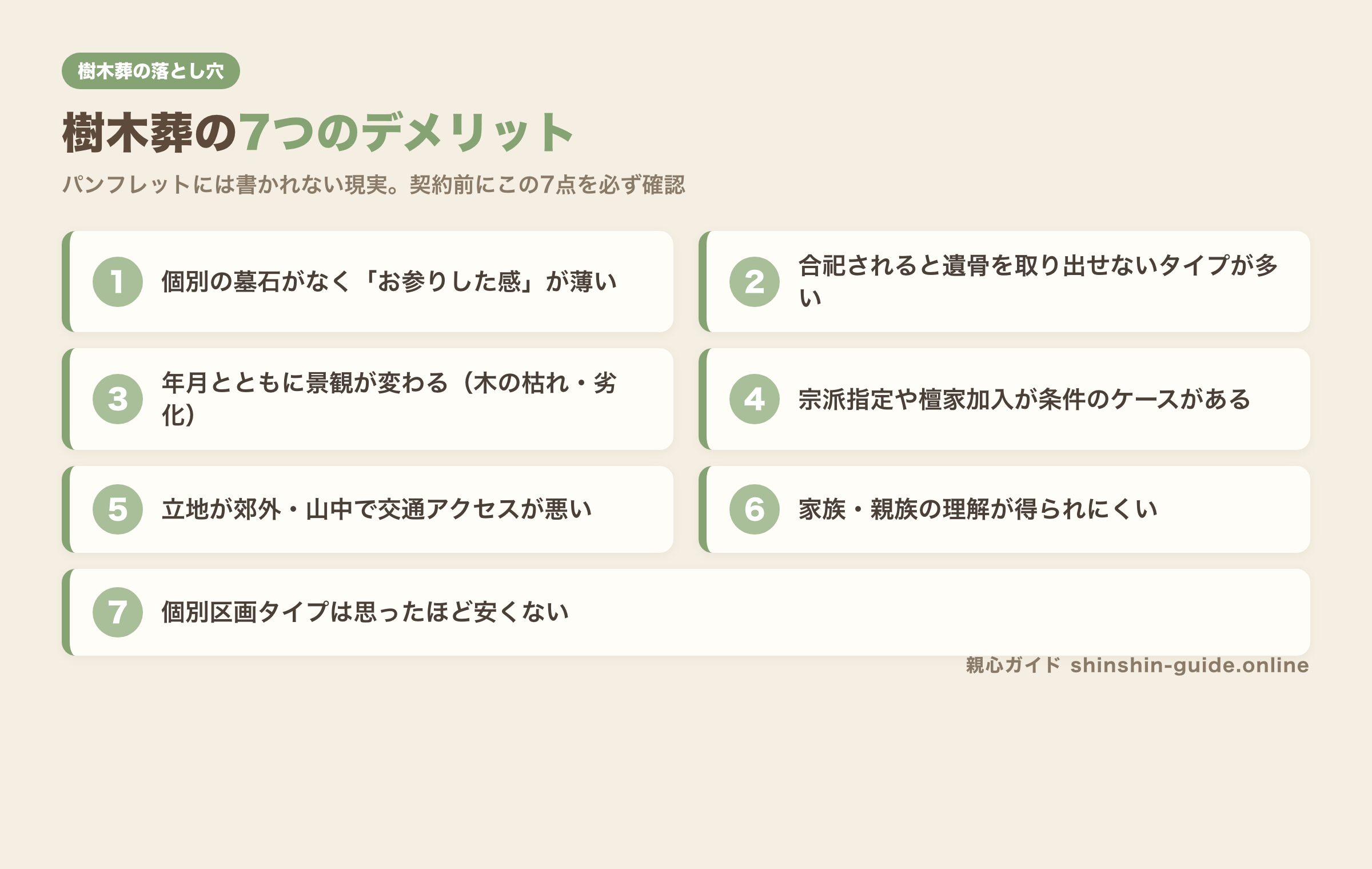 樹木葬の7つのデメリットをまとめた図解