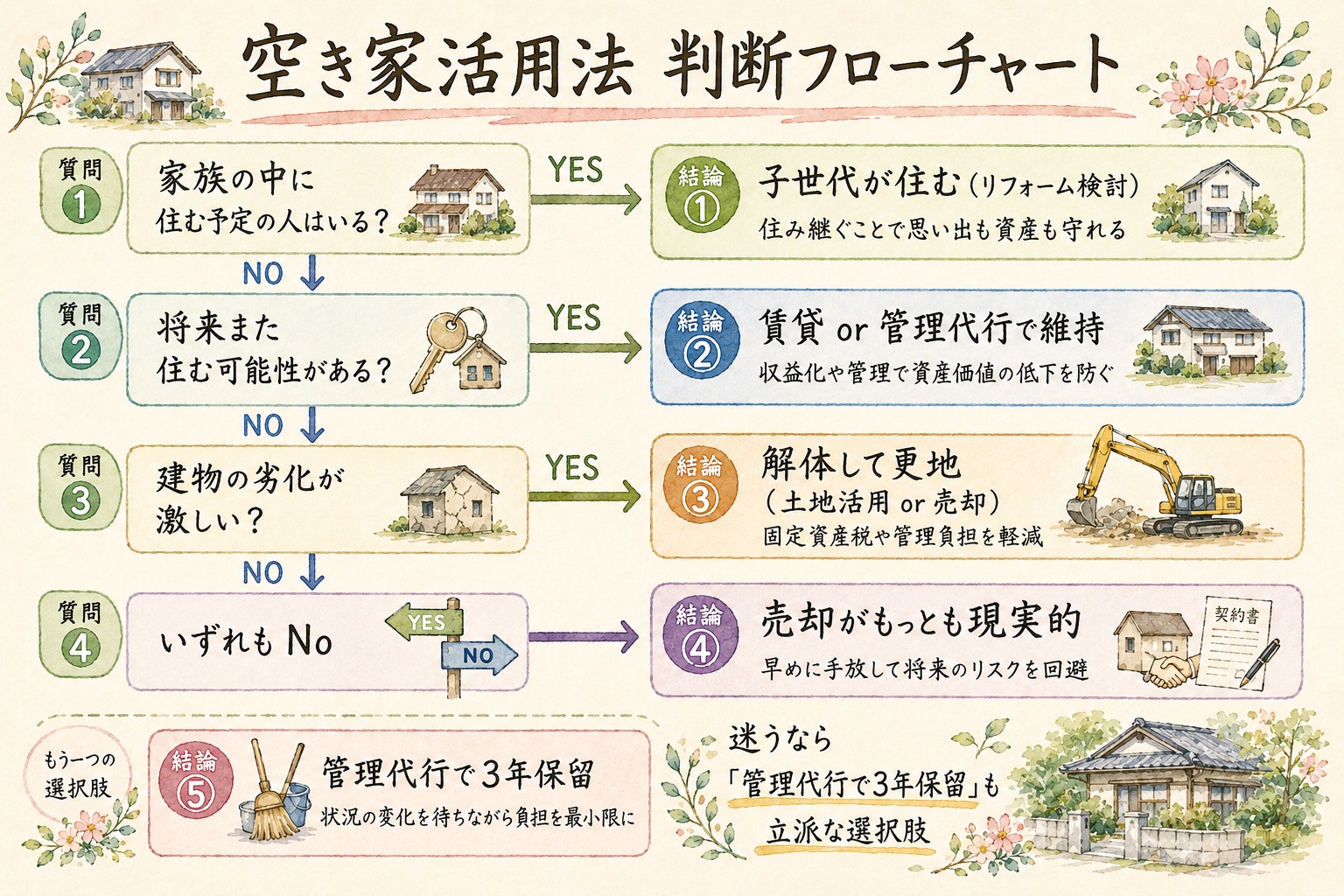 空き家活用法を選ぶ判断フローチャート