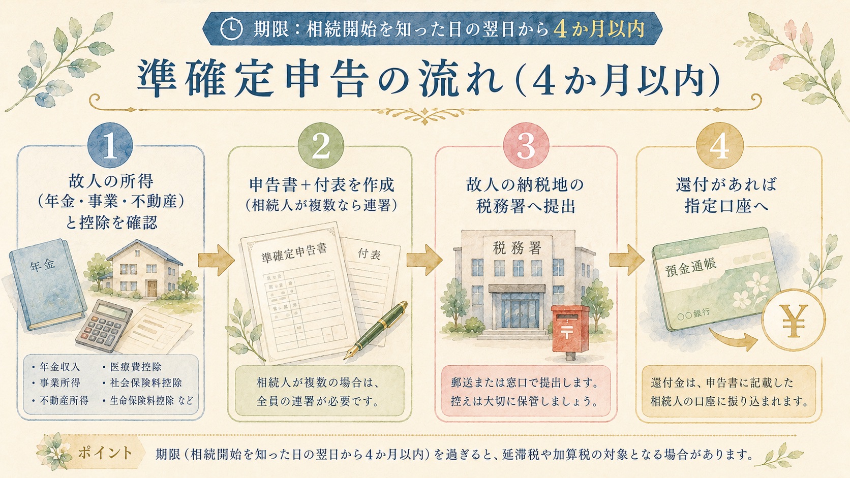 準確定申告の流れ4ステップの図解