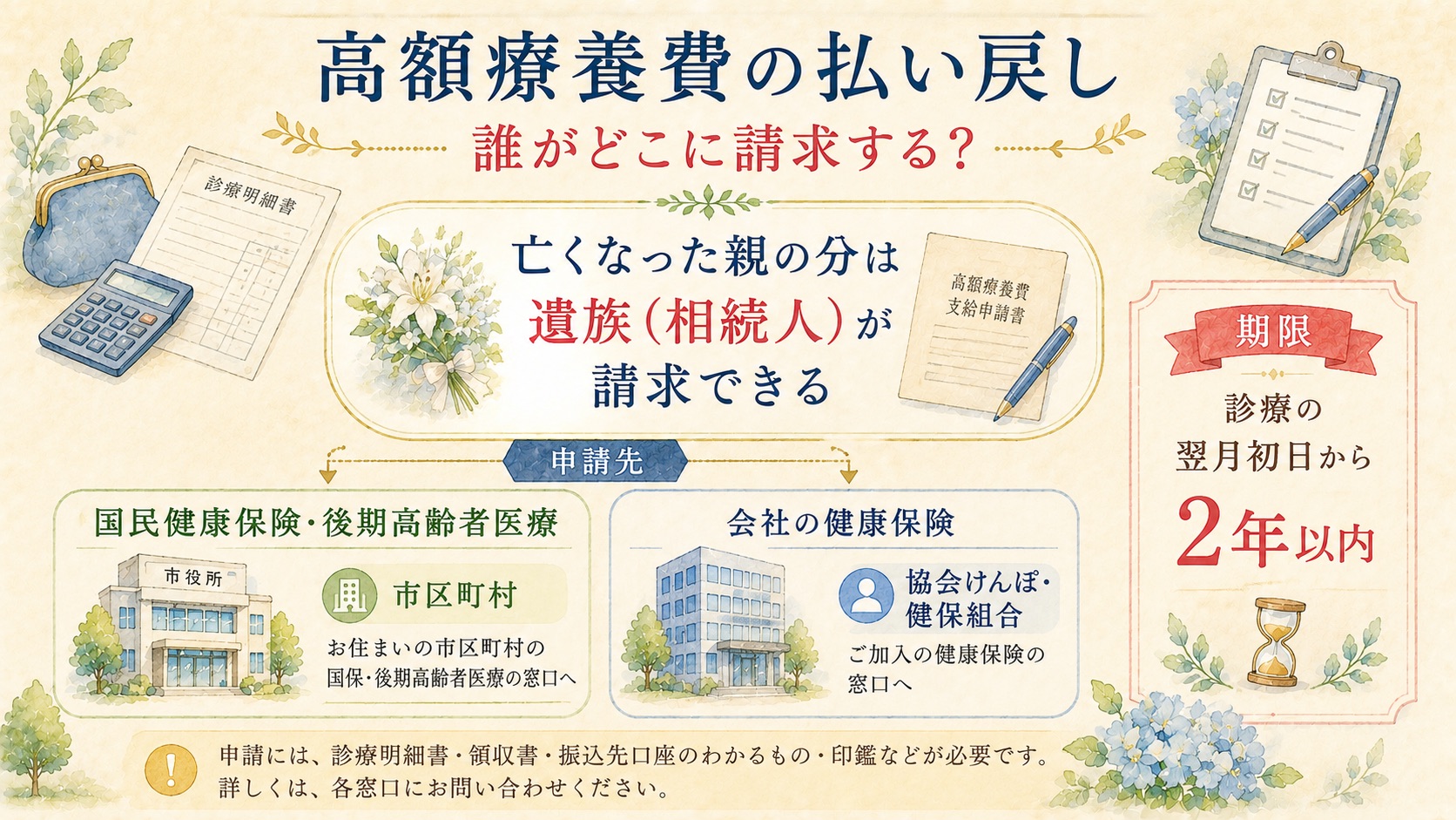 高額療養費の払い戻しは誰がどこに請求するかの図解
