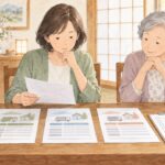 遺品整理業者3社の見積書を親子で比較している様子